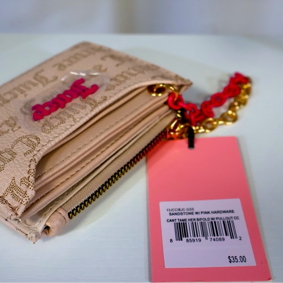 NWT Juicy Couture Hot Pink/Gold Chain Wristlet - Sandstone Embossed Logo - Picture 6 of 8